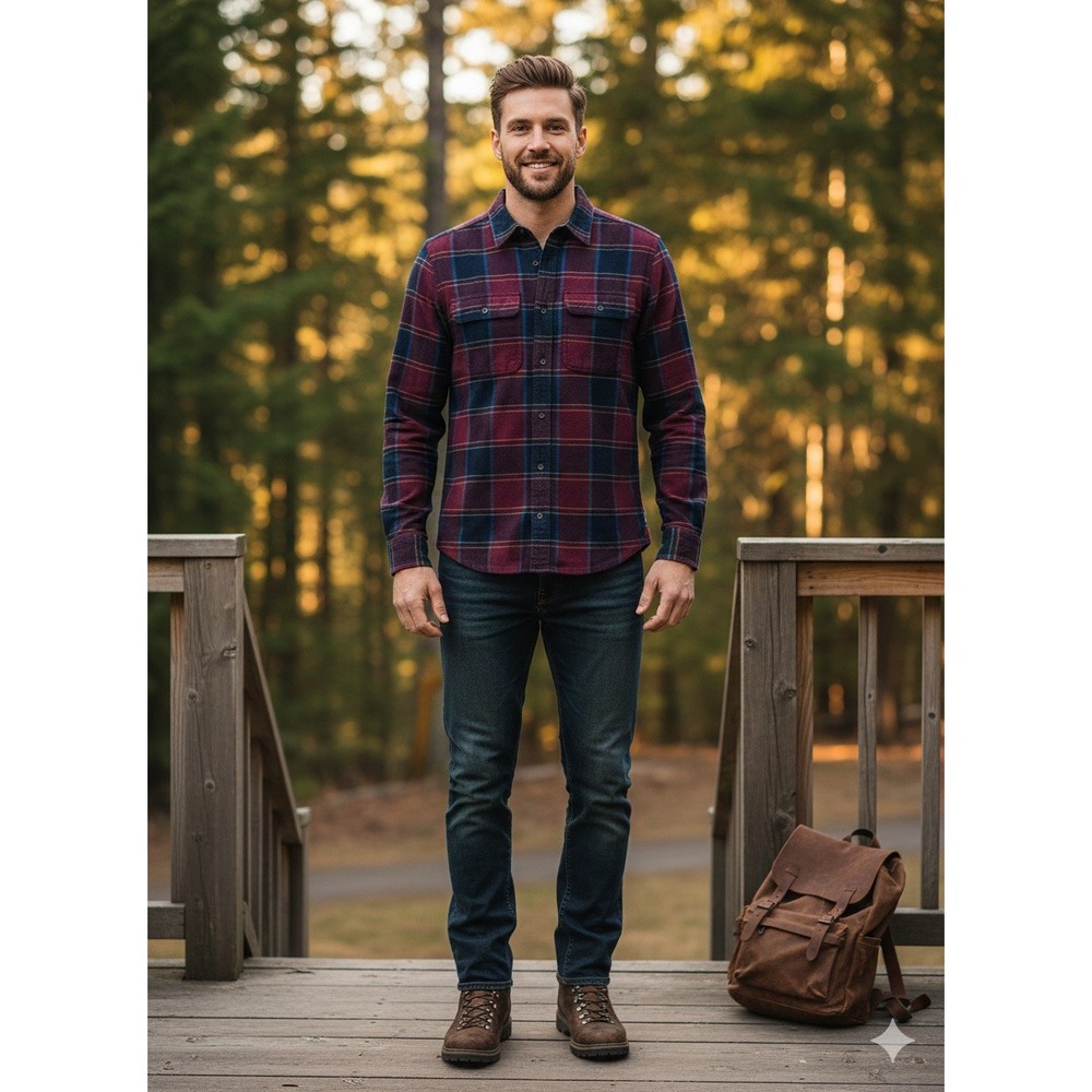TOAD&CO Indigo Flannel LS Slim Fit Shirt Men's SZ S Organic Cotton